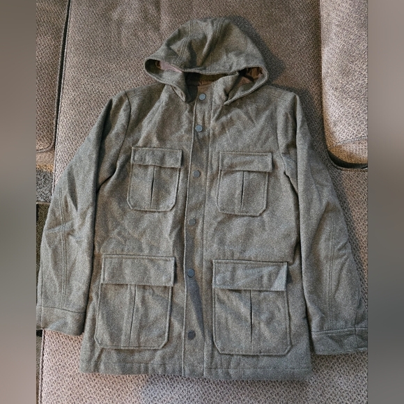 Banana Republic Green Wool Blend Winter Jacket Men Coat Hoodie Green Rare Heavy - Picture 4 of 16